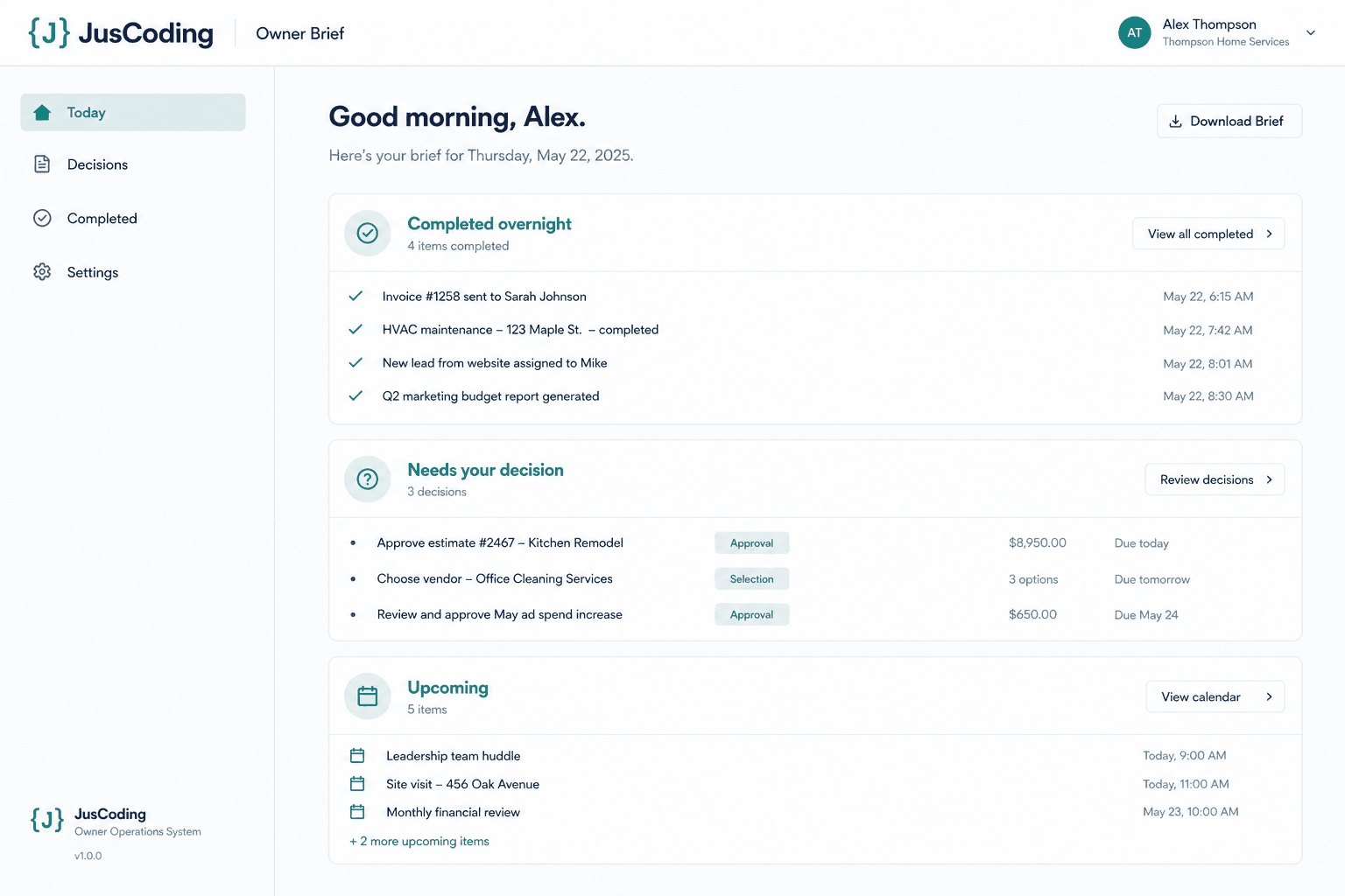 JusCoding Owner Brief product